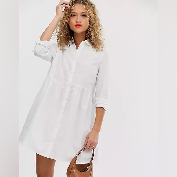 SOLD‼️ASOS cotton mini smock shirt dress in white - Picture 2 of 7